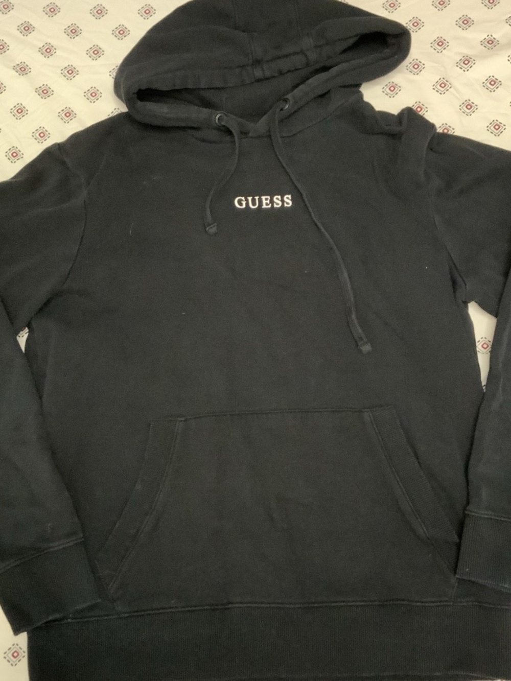 Guess Women’s Hoodie Black Small Logo Pockets Drawstring Long Sleeve Comfy Top
